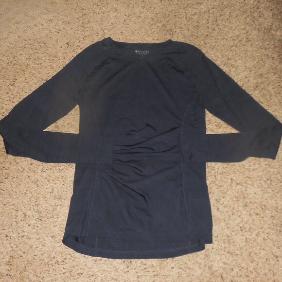 Athleta Pacifica Wrap Front Top  Navy Long Sleeve 1/4 Zip Ruched S - Picture 1 of 1